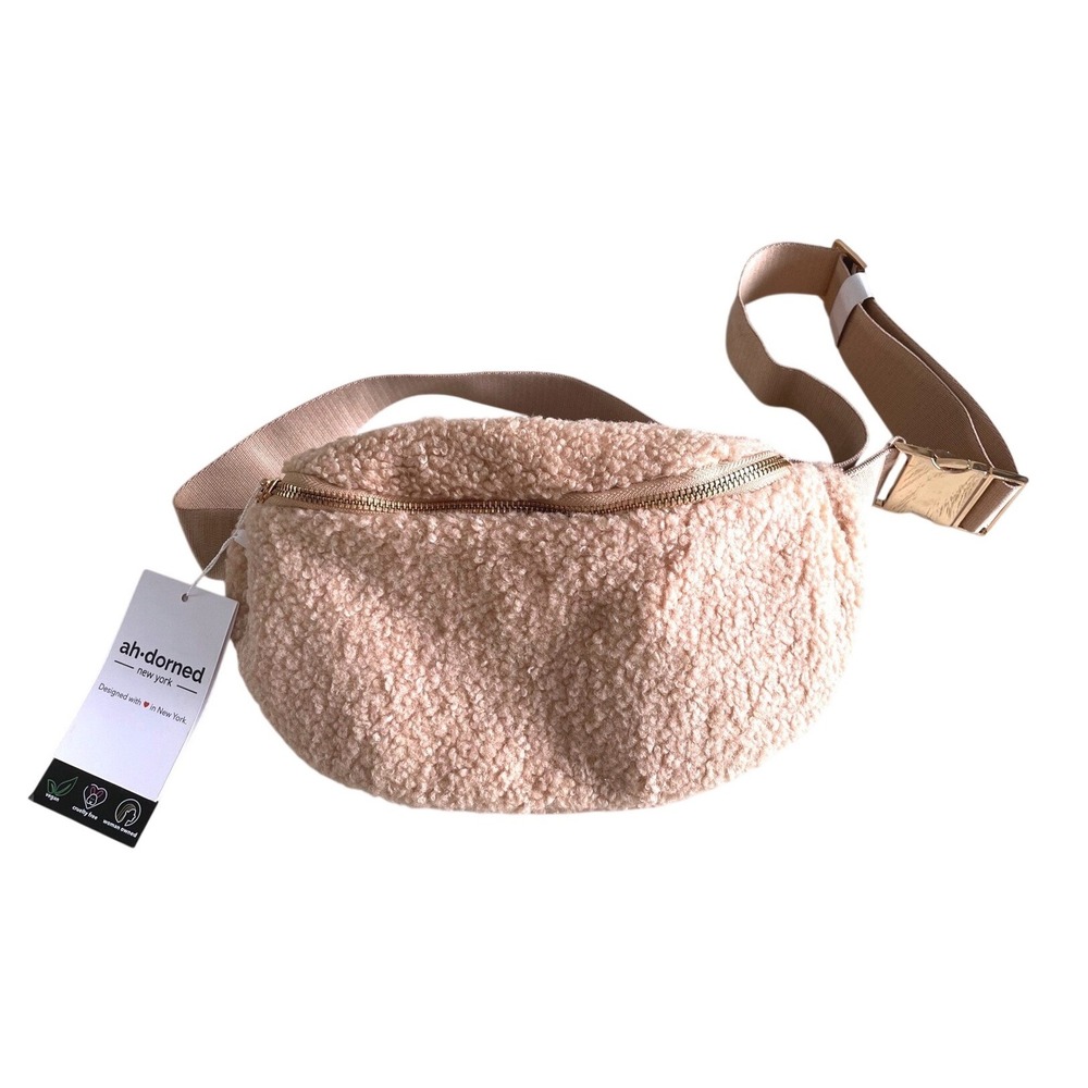 Ah-dorned Vegan Sherpa Belt Bag Camel Tan Faux Shearling Fanny Pack CrossbodyNEW